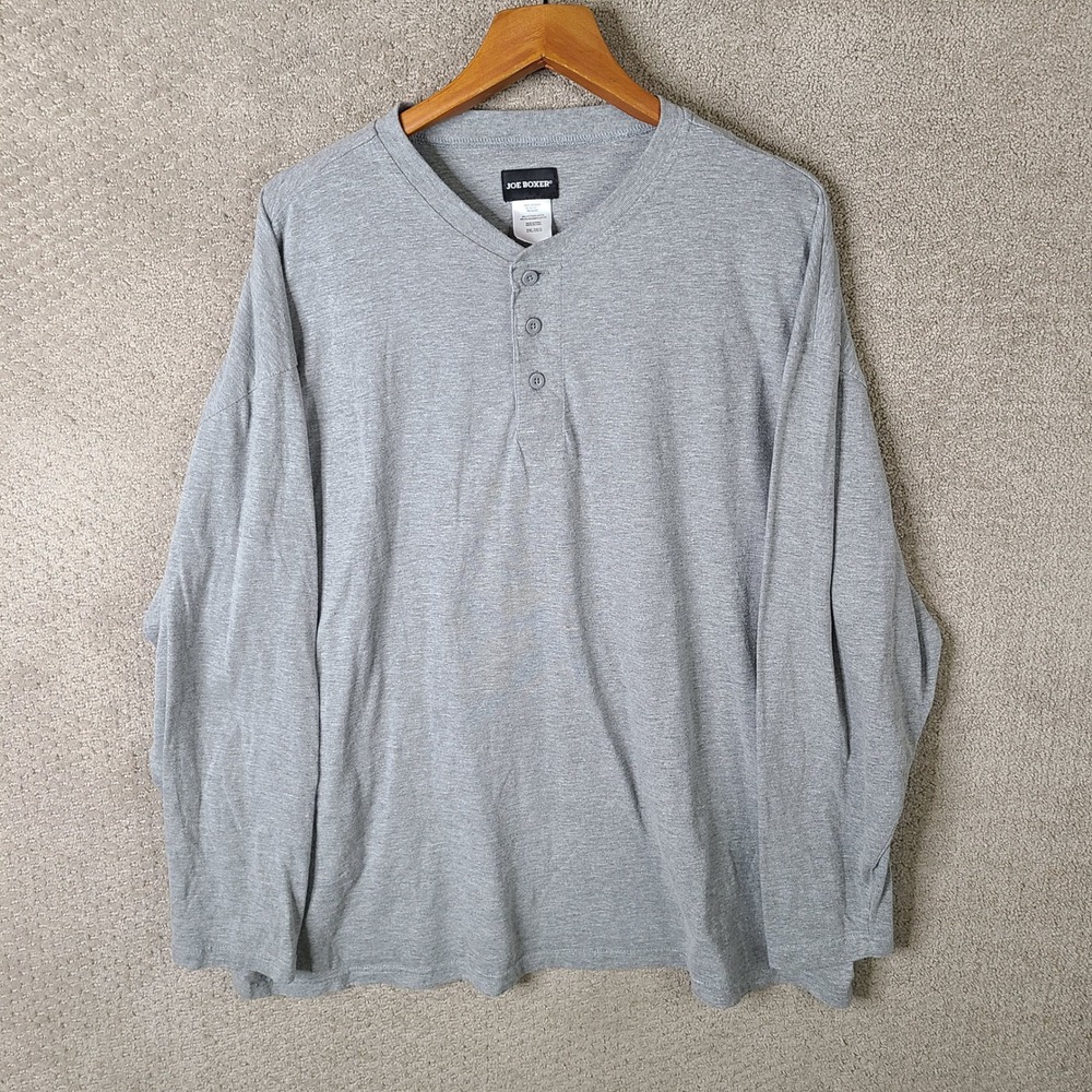 Joe Boxer Shirt Mens 2XL Gray Henley Regular Fit Cotton Blend Long Sleeve Casual